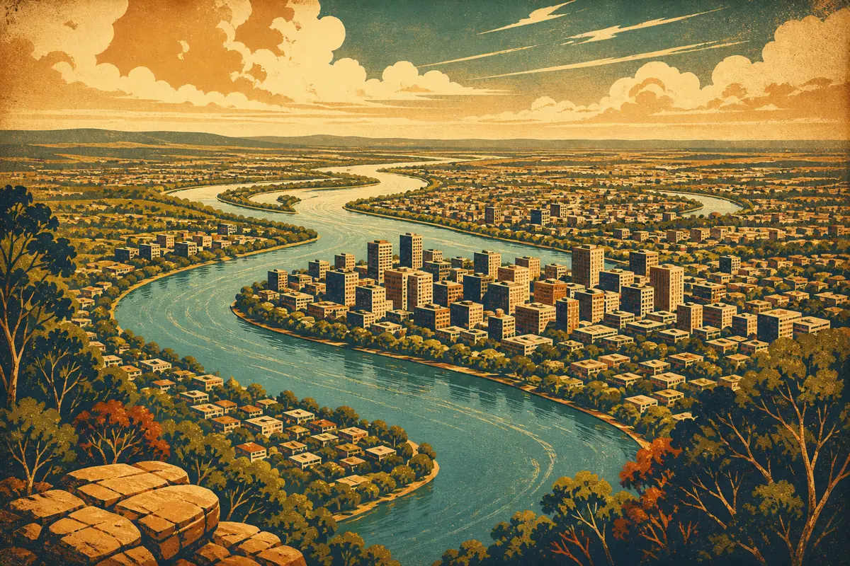Abstract illustrated map composition for Brisbane, Australia