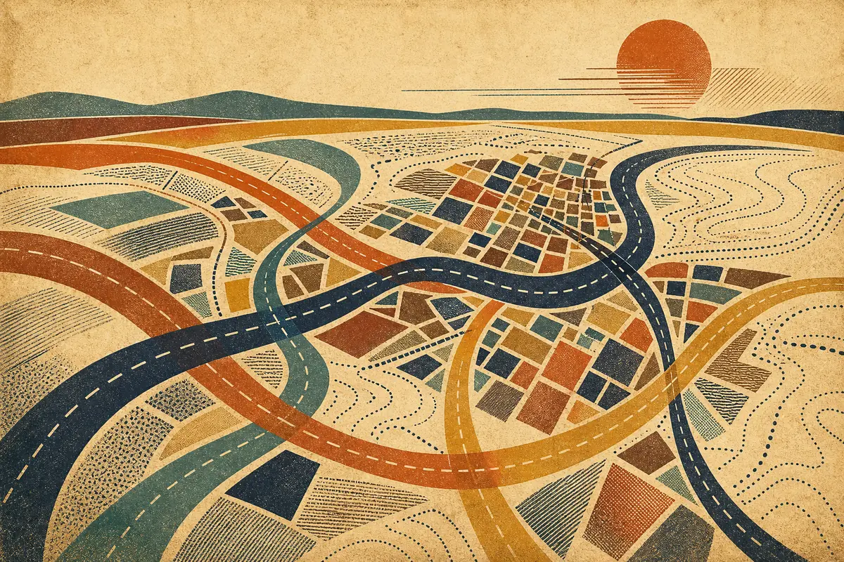 Abstract illustrated map composition for Bundaberg, Australia