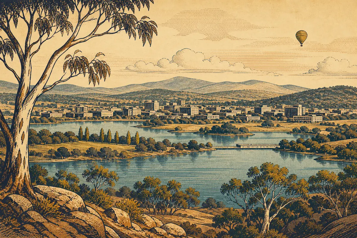 Abstract illustrated map composition for Canberra, Australia