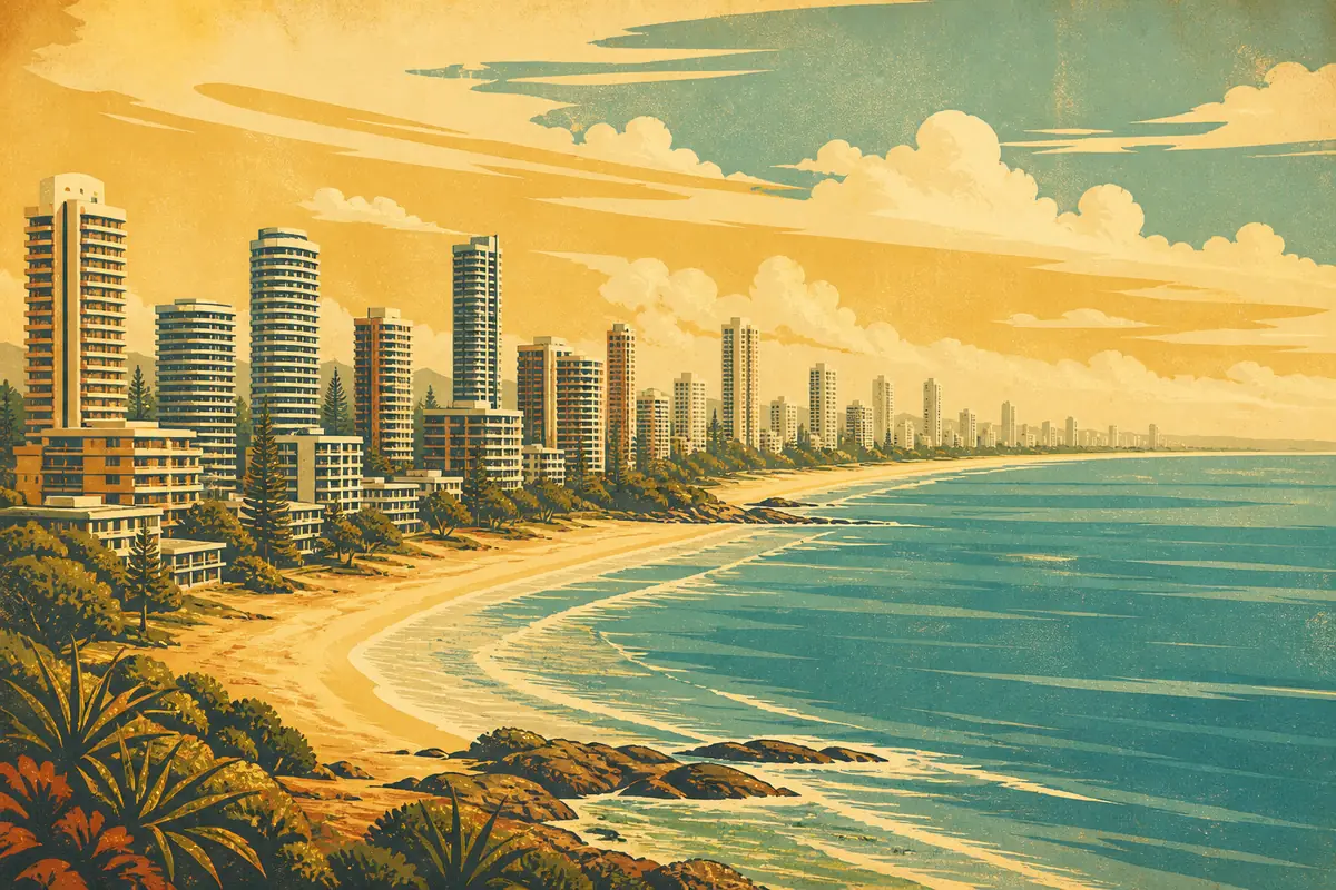Abstract illustrated map composition for Gold Coast, Australia