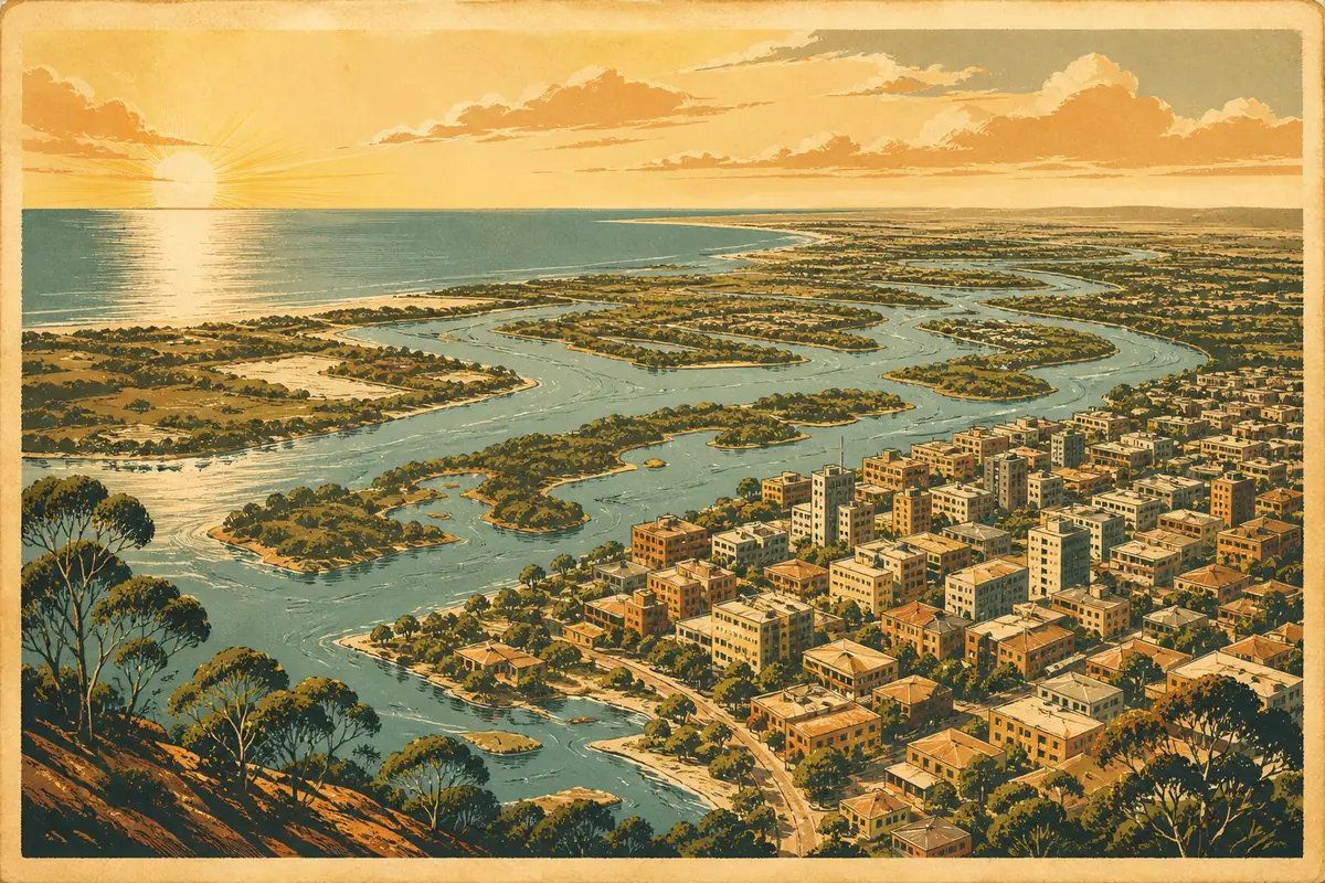 Abstract illustrated map composition for Perth, Australia