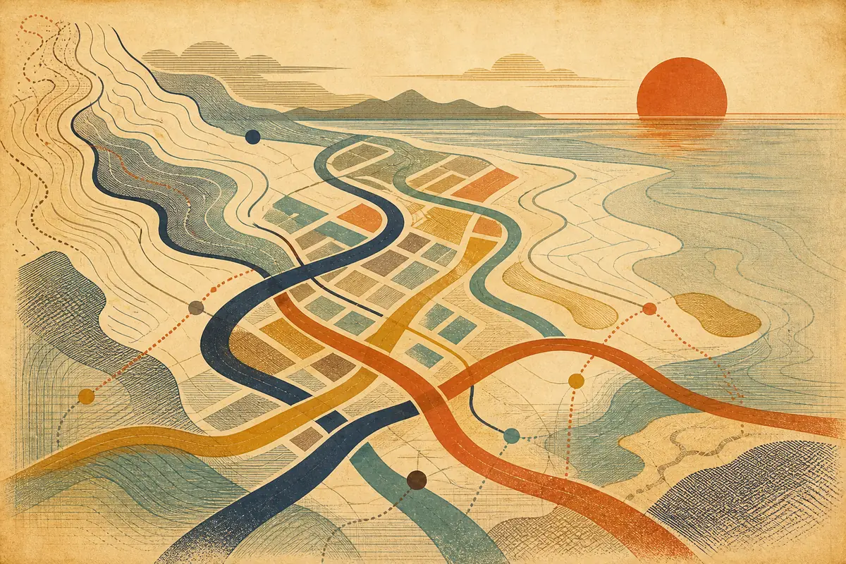 Abstract illustrated map composition for Port Douglas, Australia