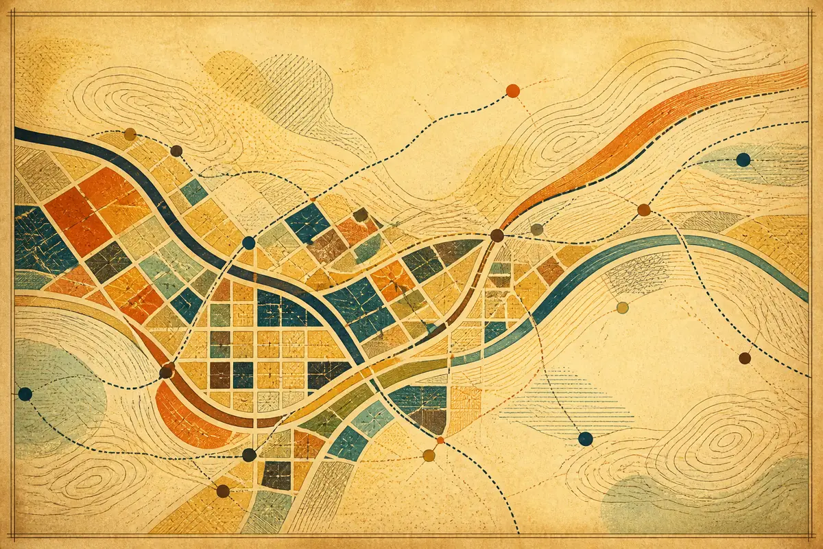Abstract illustrated map composition for Wollongong, Australia