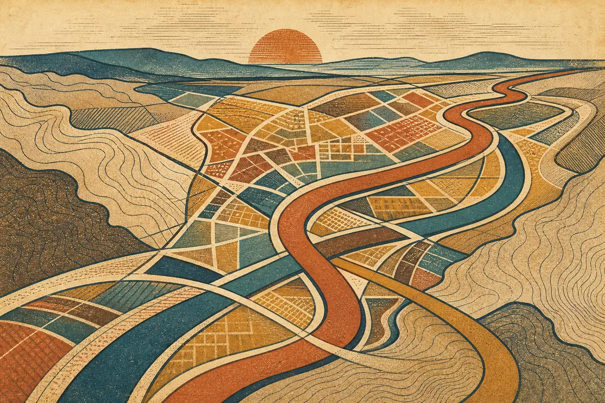 Abstract illustrated map composition for Abbotsford, Canada