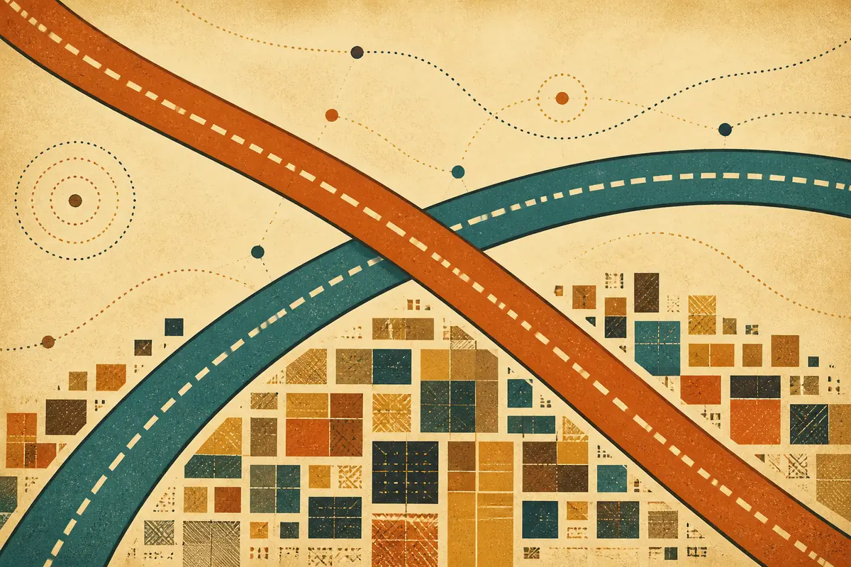 Abstract illustrated map composition for Beloeil, Canada
