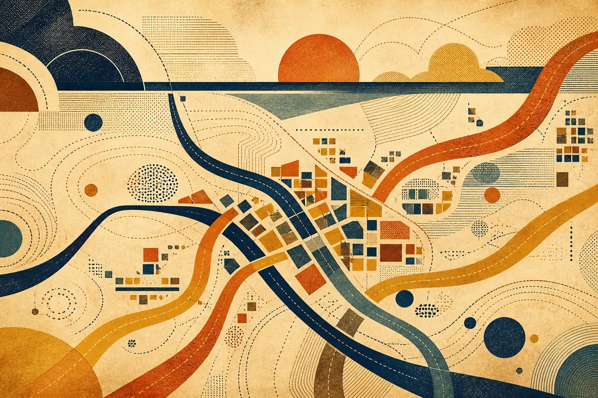 Abstract illustrated map composition for Boucherville, Canada