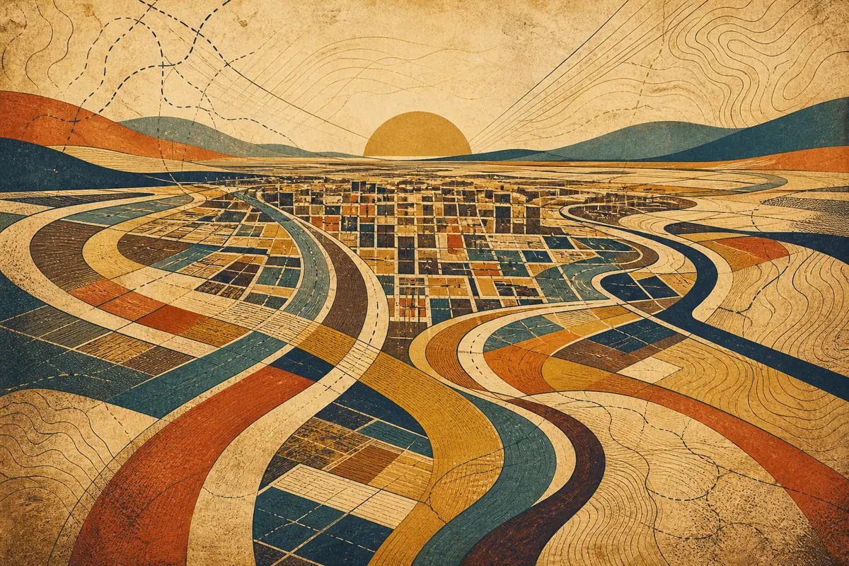 Abstract illustrated map composition for Brampton, Canada