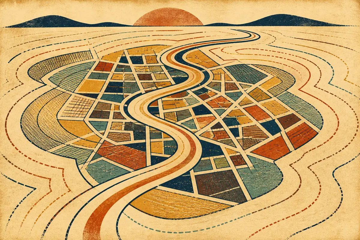 Abstract illustrated map composition for Brantford, Canada