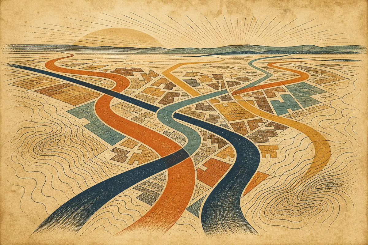 Abstract illustrated map composition for Burlington, Canada