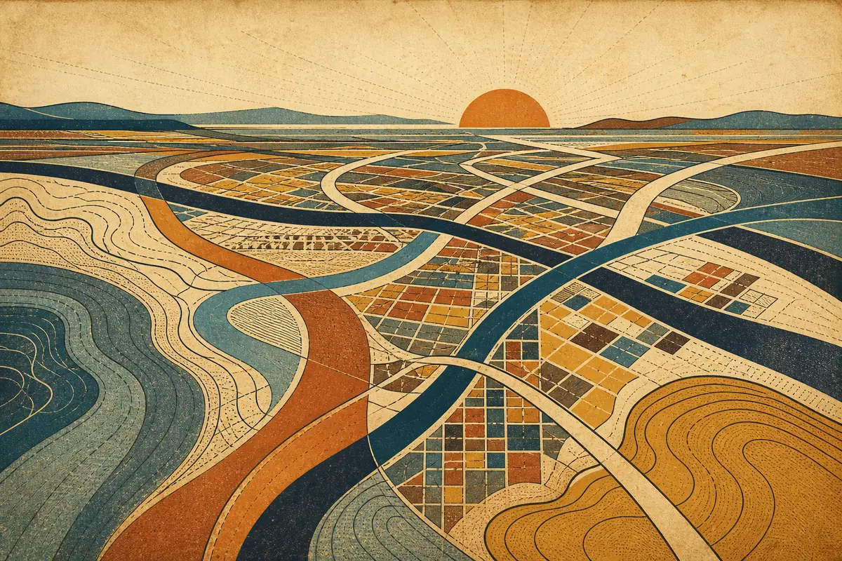 Abstract illustrated map composition for Burnaby, Canada