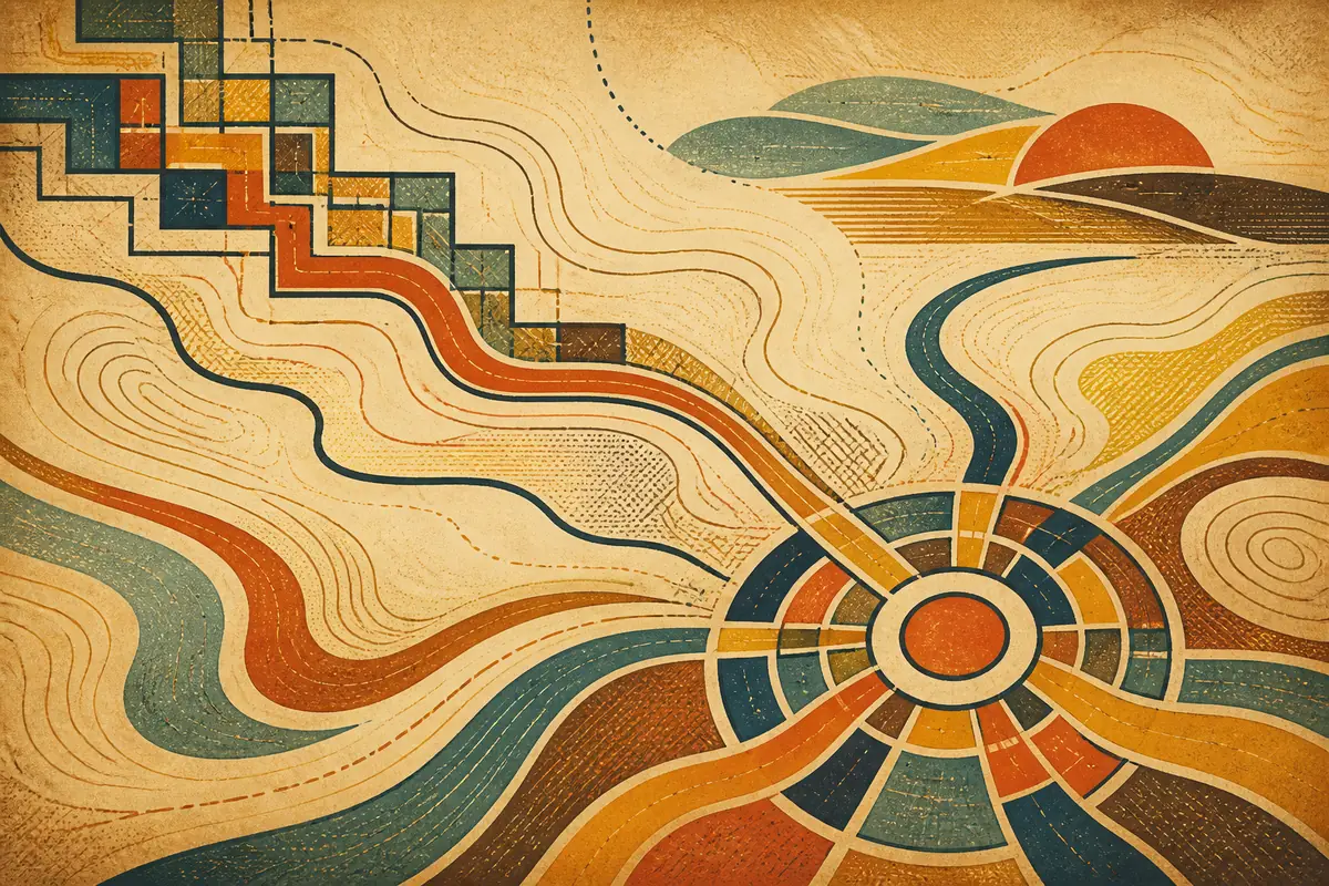 Abstract illustrated map composition for Cambridge, Canada