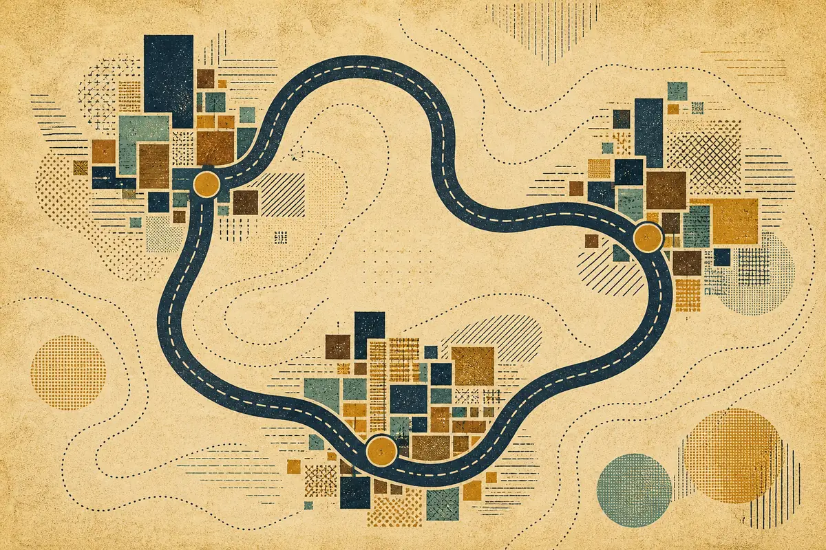 Abstract illustrated map composition for Campbell River, Canada