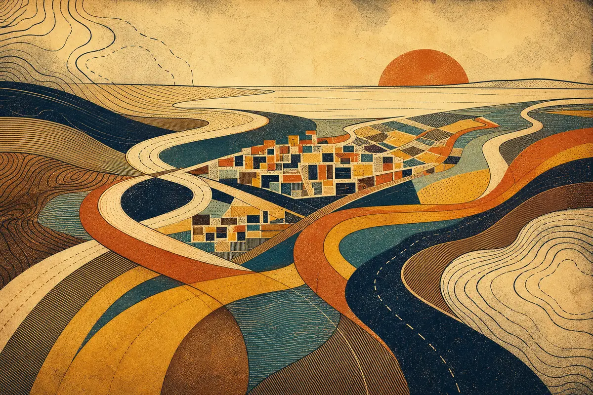 Abstract illustrated map composition for Cape Breton, Canada