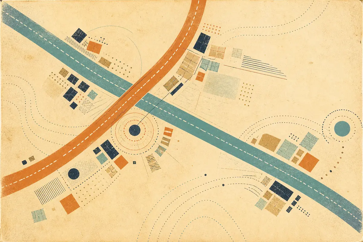Abstract illustrated map composition for Cote-Saint-Luc, Canada