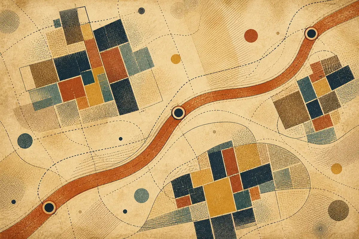 Abstract illustrated map composition for Courtenay, Canada