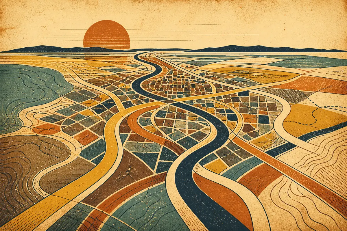 Abstract illustrated map composition for Drummondville, Canada