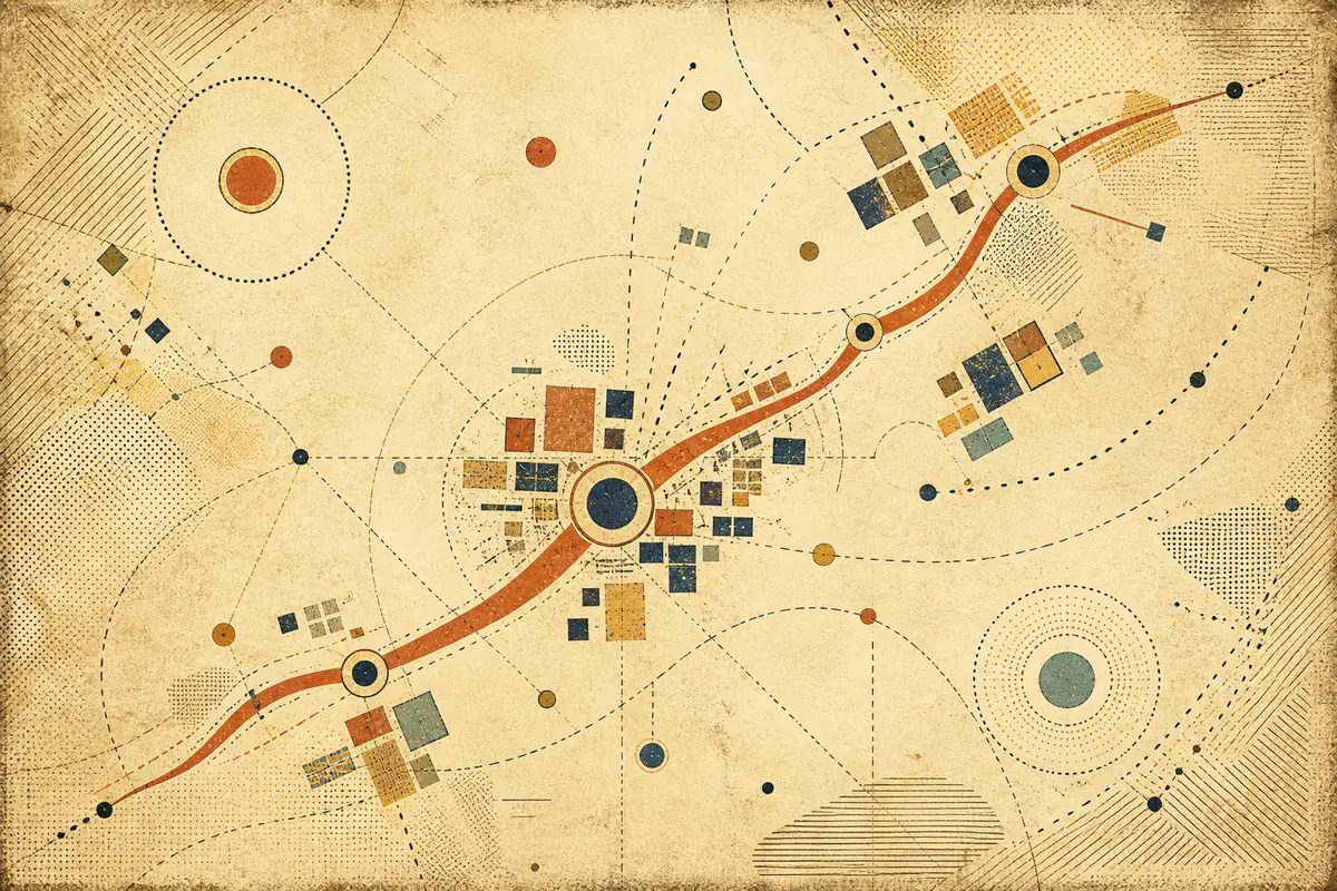 Abstract illustrated map composition for East Kelowna, Canada