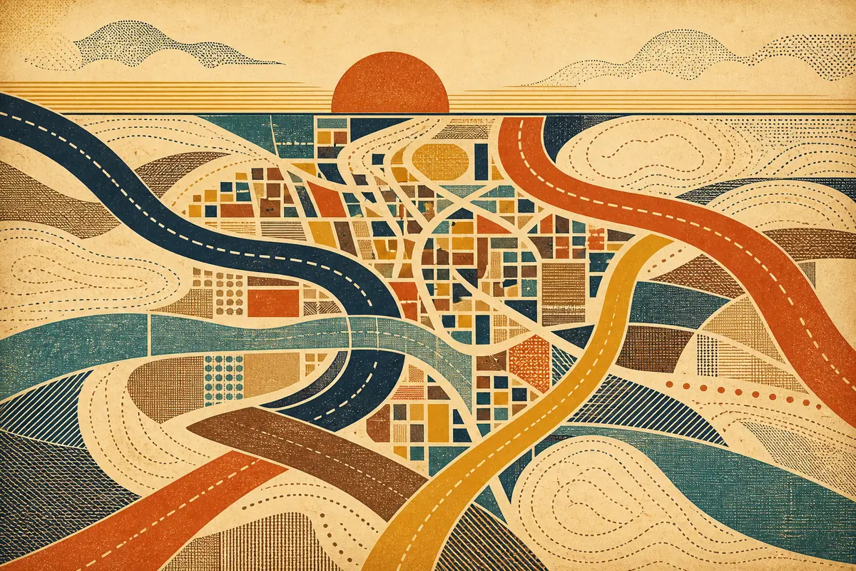 Abstract illustrated map composition for Granby, Canada