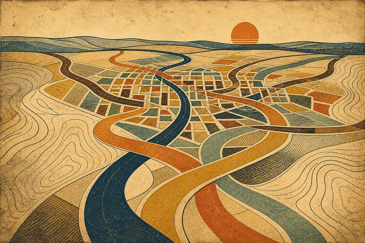 Abstract illustrated map composition for Guelph, Canada