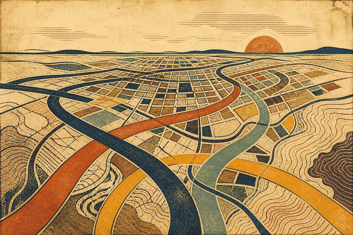 Abstract illustrated map composition for Hamilton, Canada