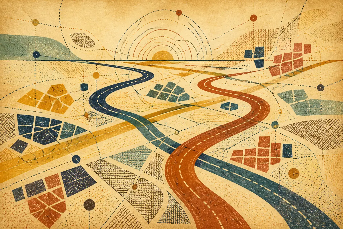 Abstract illustrated map composition for Joliette, Canada