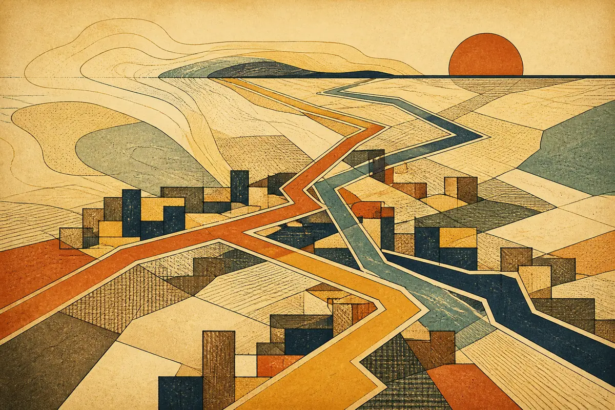 Abstract illustrated map composition for Kamloops, Canada