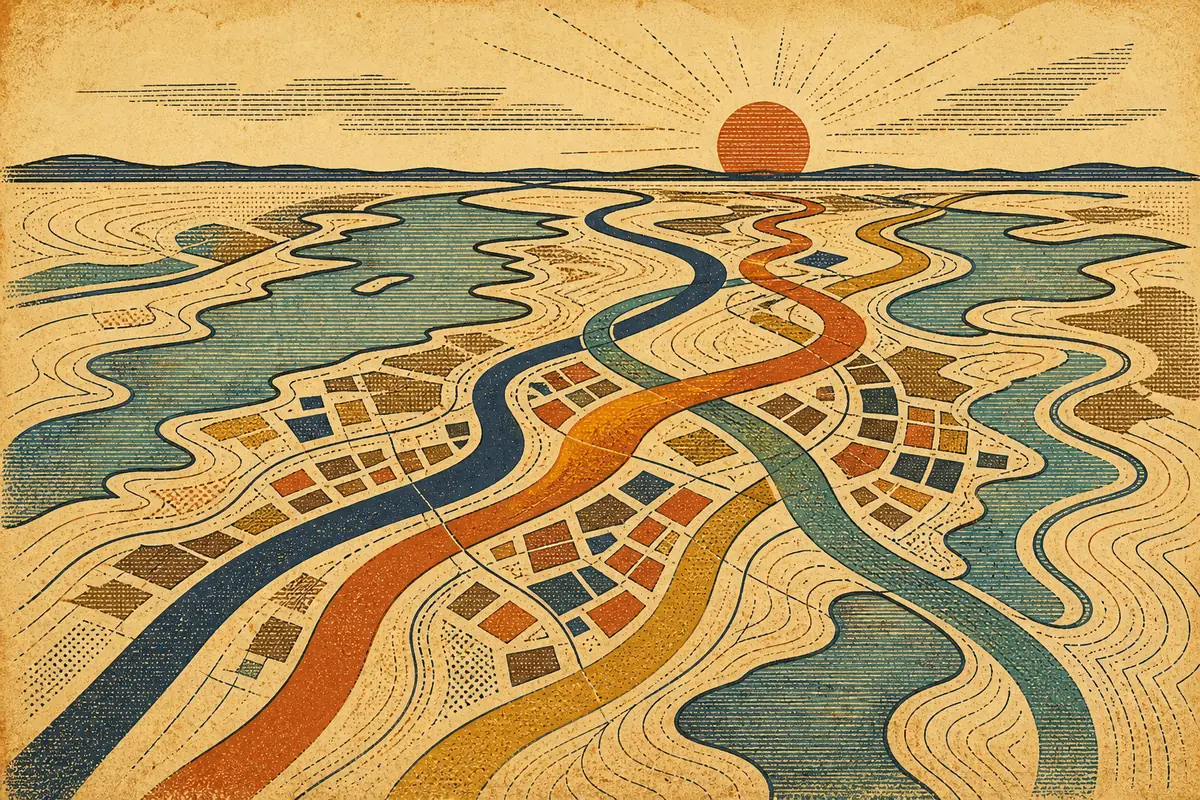 Abstract illustrated map composition for Kawartha Lakes, Canada