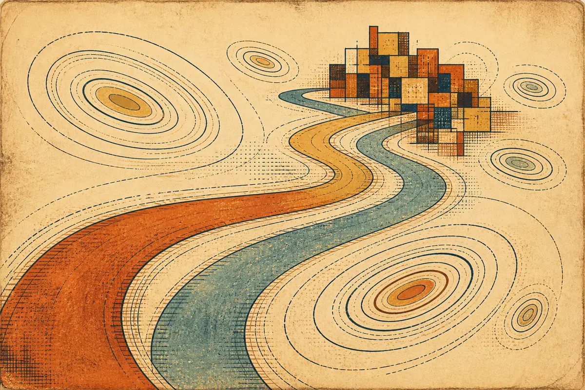 Abstract illustrated map composition for Kelowna, Canada