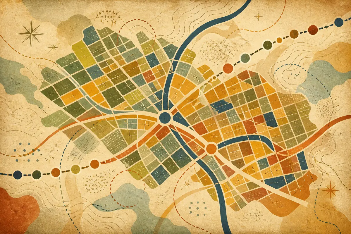Abstract illustrated map composition for Kitchener, Canada