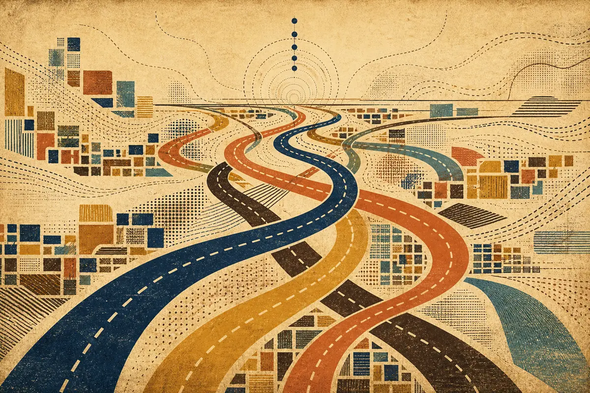 Abstract illustrated map composition for Langford Station, Canada