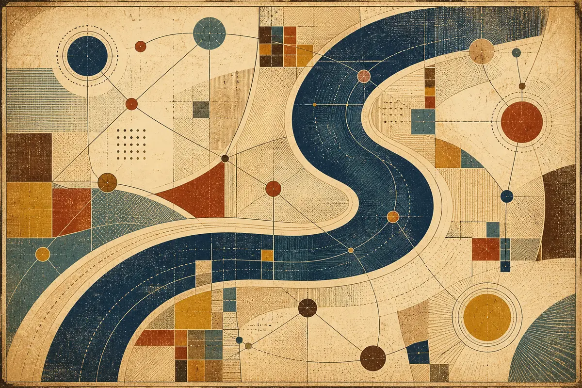 Abstract illustrated map composition for Langley, Canada
