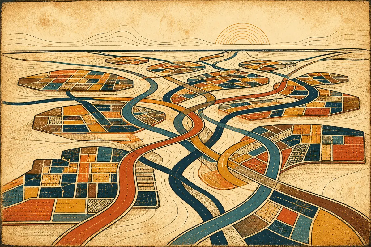 Abstract illustrated map composition for Laval, Canada