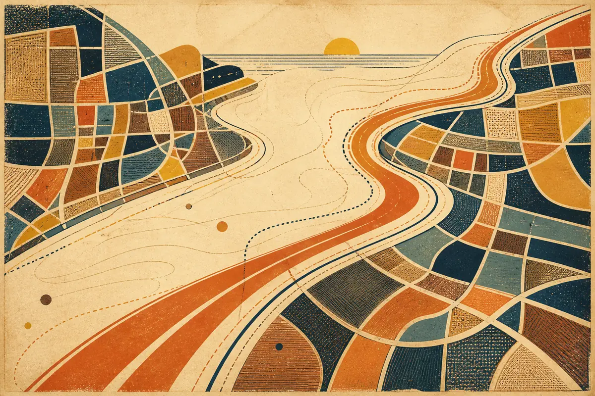 Abstract illustrated map composition for Lethbridge, Canada