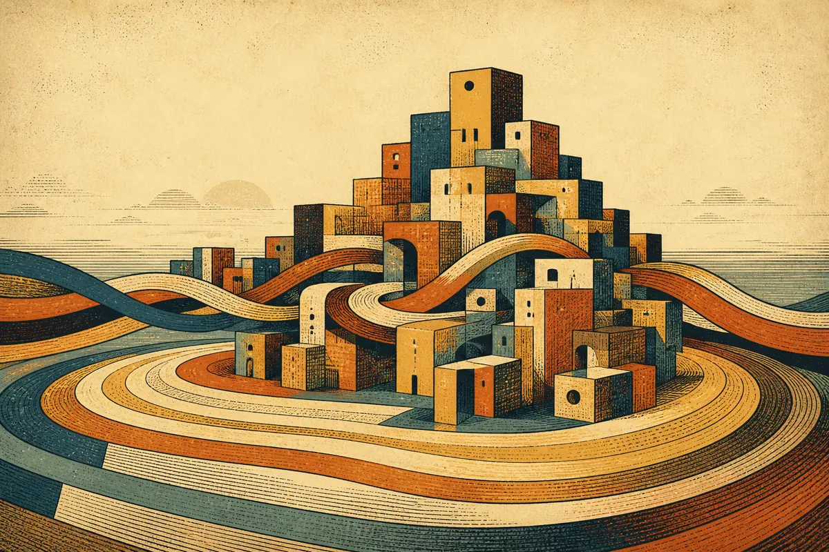 Abstract illustrated map composition for Levis, Canada