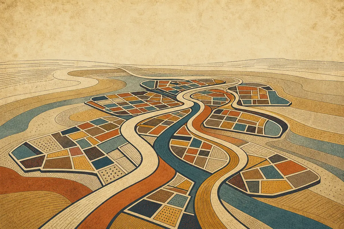 Abstract illustrated map composition for Maple Ridge, Canada