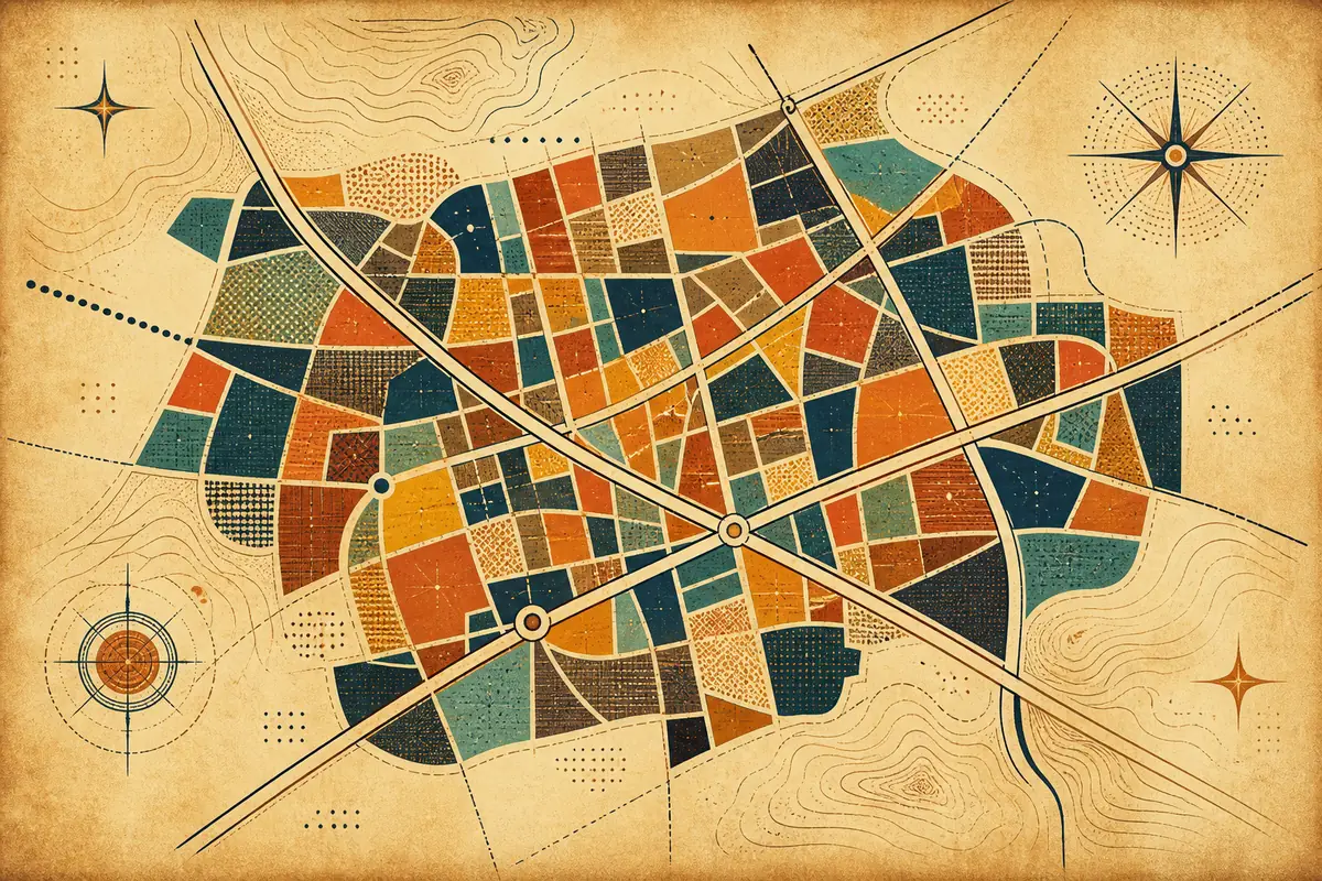 Abstract illustrated map composition for Markham, Canada
