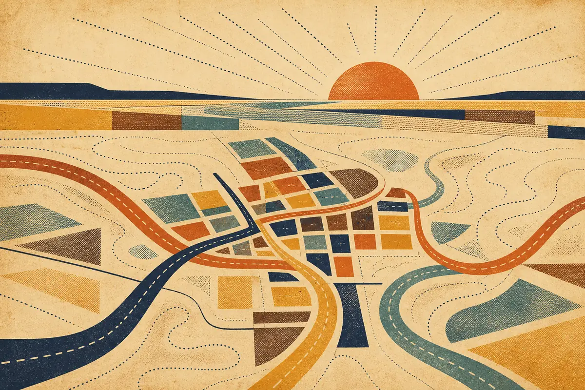 Abstract illustrated map composition for Medicine Hat, Canada