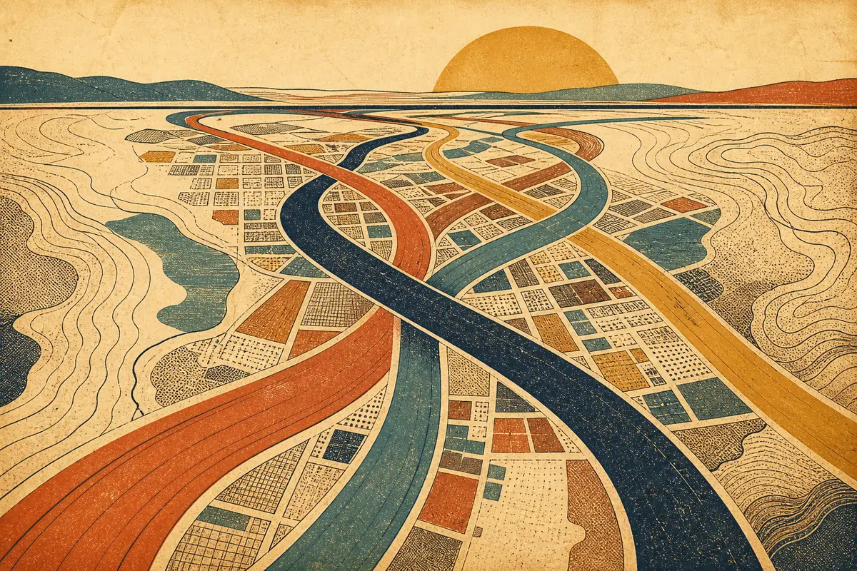 Abstract illustrated map composition for Mississauga, Canada