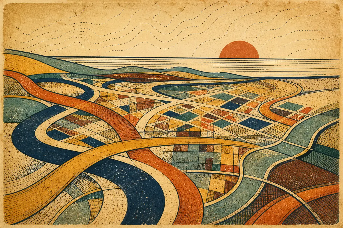 Abstract illustrated map composition for New Westminster, Canada