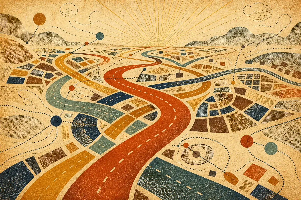 Abstract illustrated map composition for North Bay, Canada