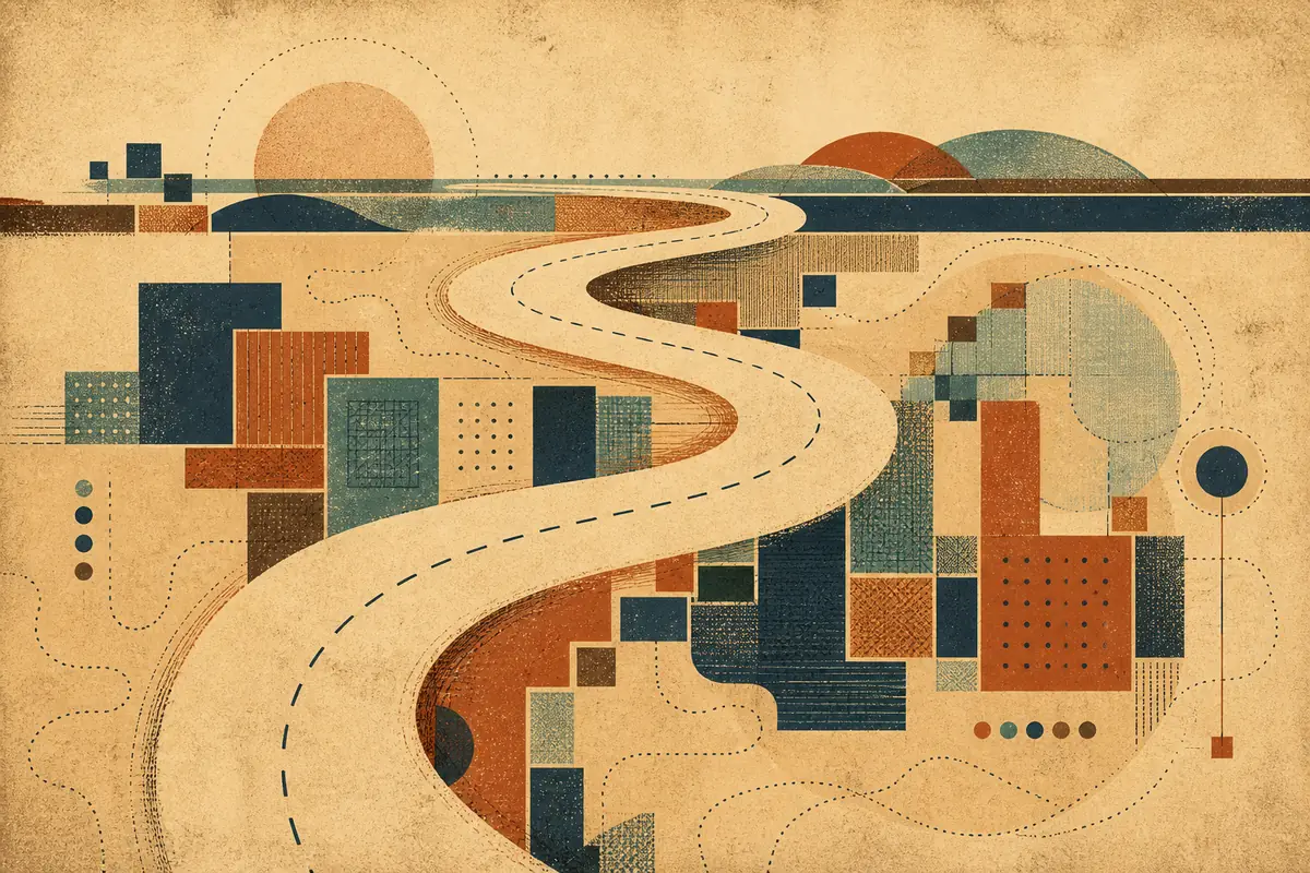 Abstract illustrated map composition for North Cowichan, Canada