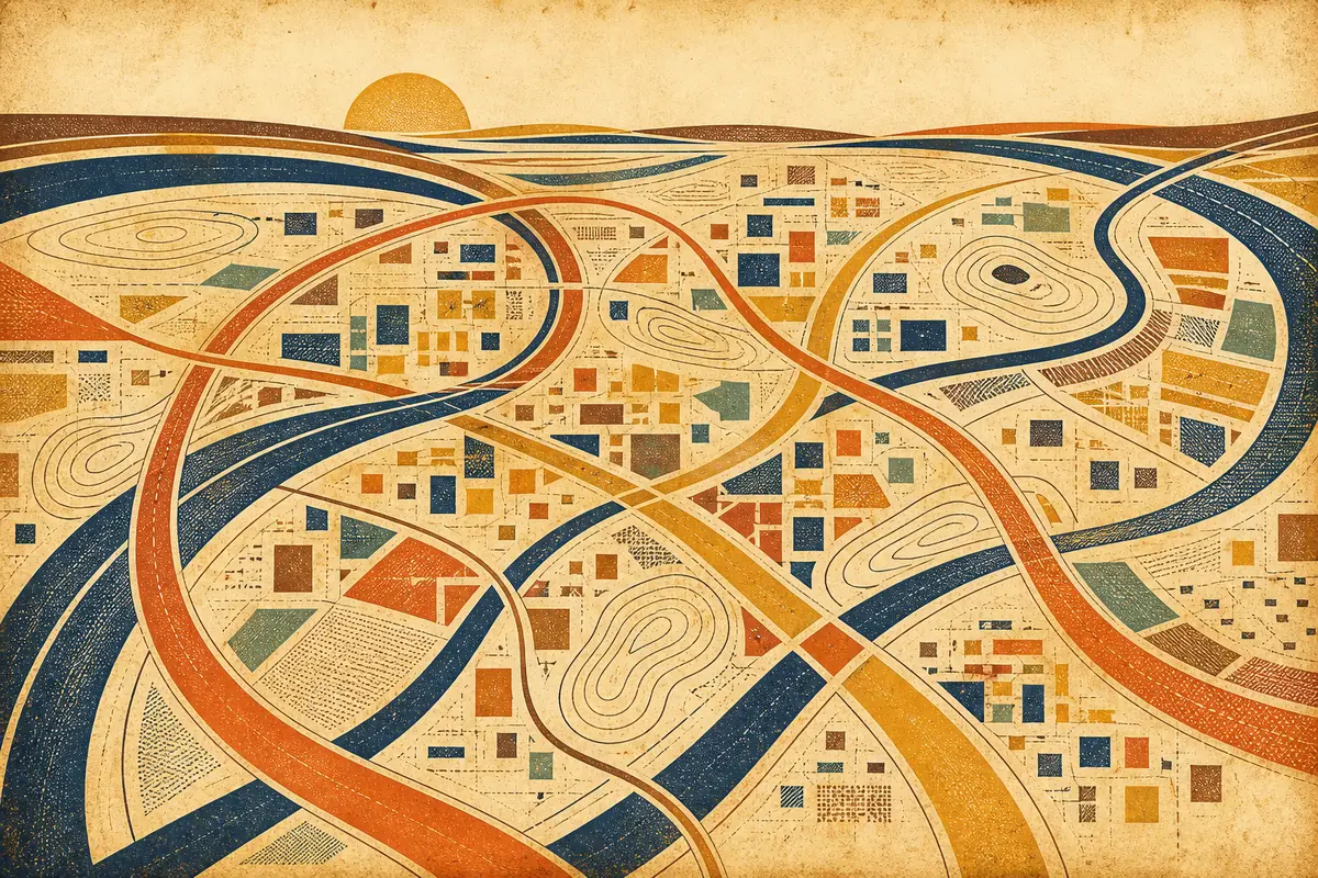 Abstract illustrated map composition for Oakville, Canada