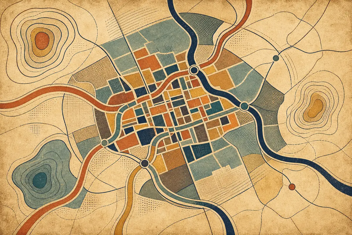 Abstract illustrated map composition for Oshawa, Canada