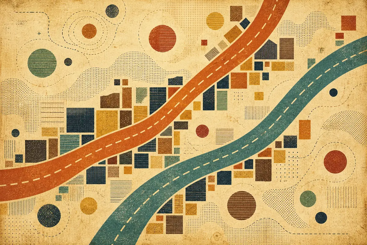 Abstract illustrated map composition for Penticton, Canada