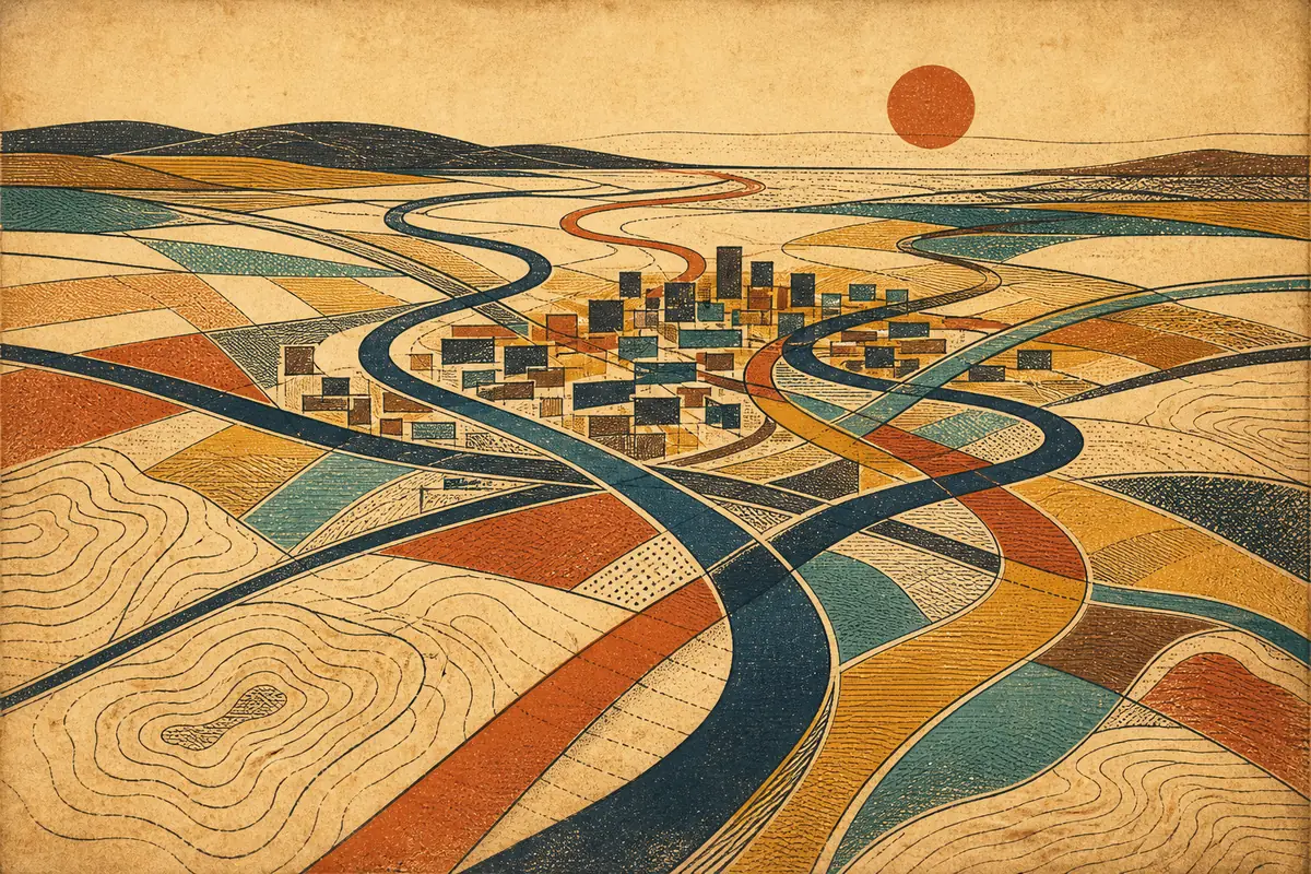 Abstract illustrated map composition for Peterborough, Canada