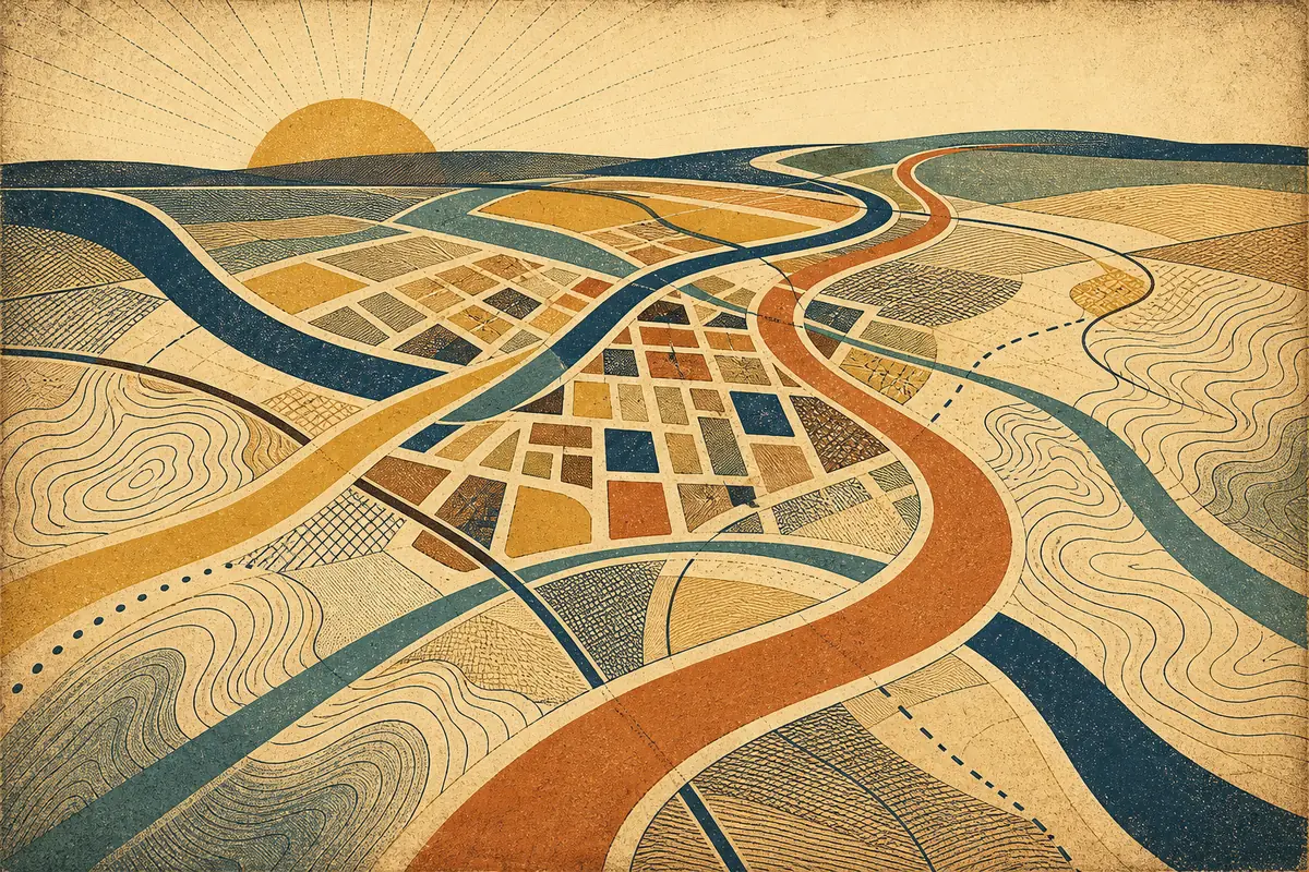 Abstract illustrated map composition for Pickering, Canada