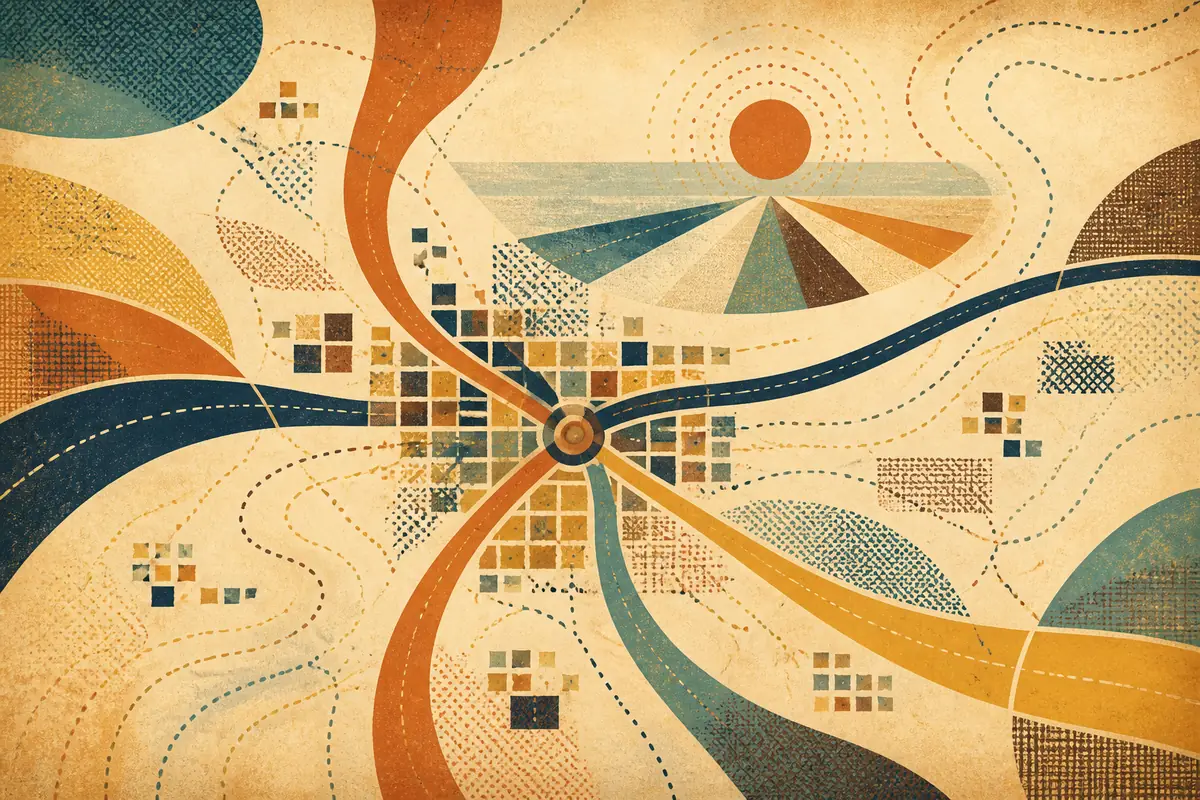 Abstract illustrated map composition for Prince Albert, Canada