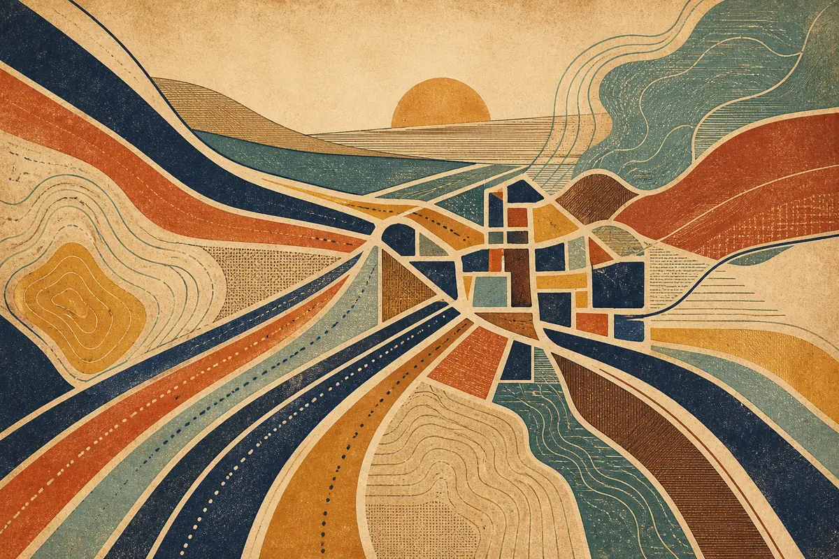 Abstract illustrated map composition for Prince George, Canada