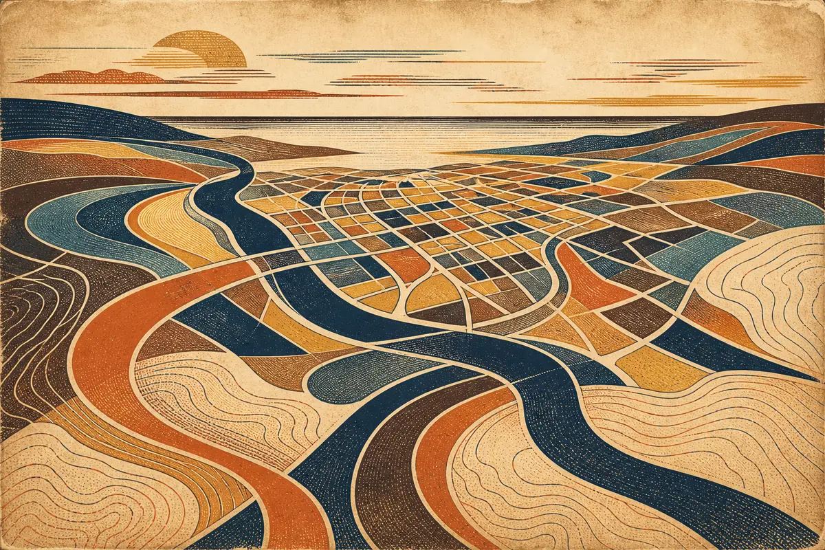 Abstract illustrated map composition for Quebec City, Canada