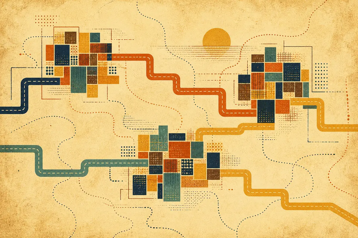 Abstract illustrated map composition for Rouyn-Noranda, Canada